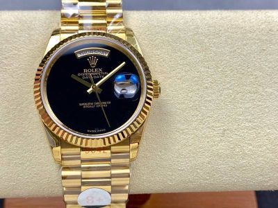 8+ Factory Gold Watches with Black Face Rolex Day-Date Replica 36mm Yellow Gold Black Dial Replica Watch